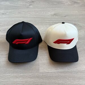 🆕 F1 Formula 1 Black & Cream with Red Embroidery Unisex Hat Caps - Set of 2